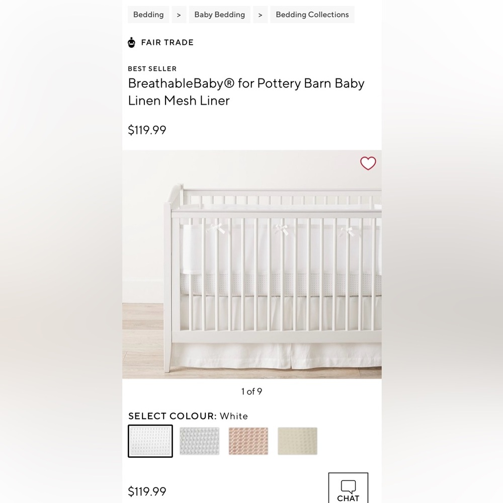 Pottery Barn Crib Linen Mesh Liner - Brand New
